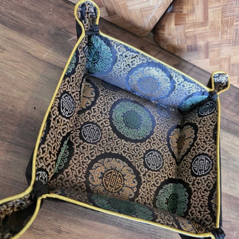 Fabric Valet Tray Set Black Gold Green Catch All Home Decor Metallic